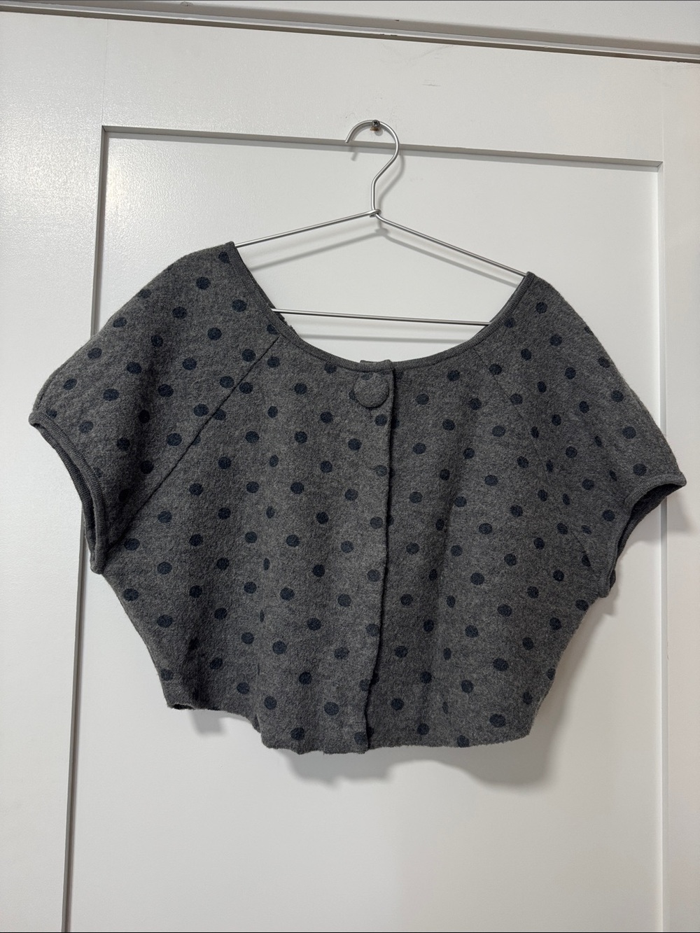 Polka Dot Cropped Knit Top - Gray